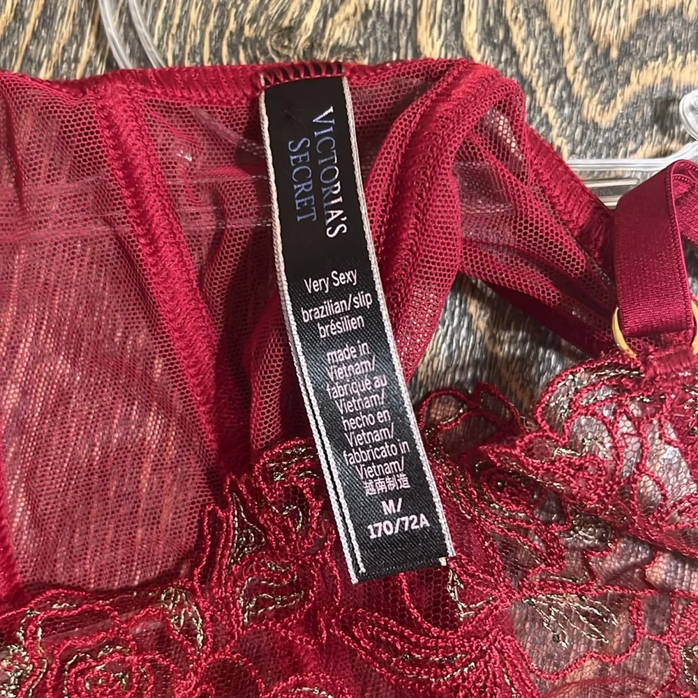 Victoria’s secret  very sexy Mesh &faux Leather panties women size XS/M red NWOT